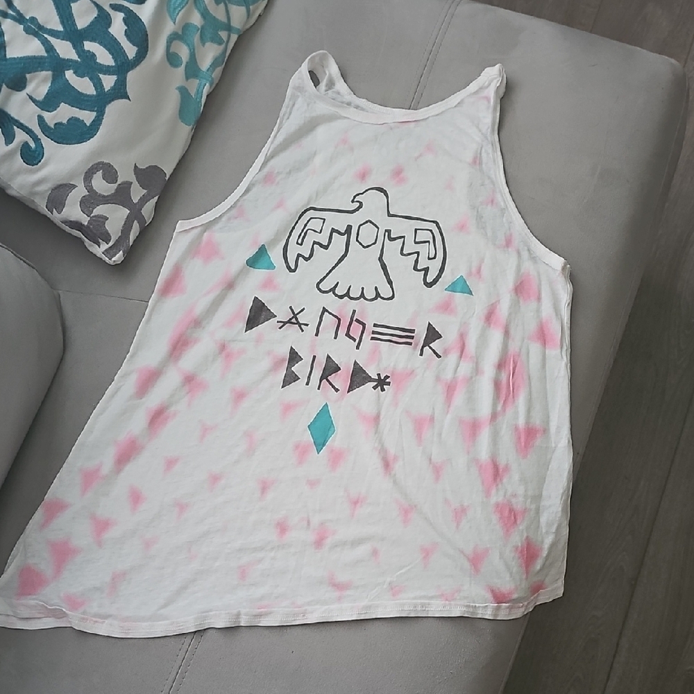 Chaser White and Pink Tie Dye Danger Bird Graphic Tank Top